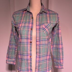 Plaid Button Down Shirt - Green and Pink